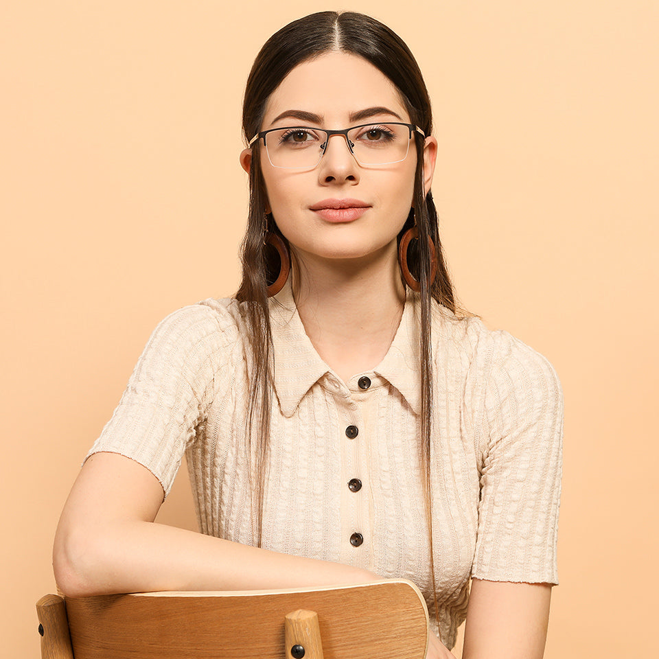 Half Rim Eyeglasses-Frame Rectangle--EG Half Rim Eyeglasses-Frame Rectangle--EG