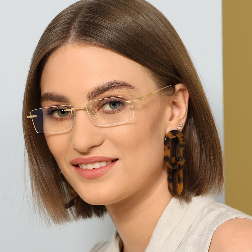 Rimless Eyeglasses-Frame Rectangle--EG
