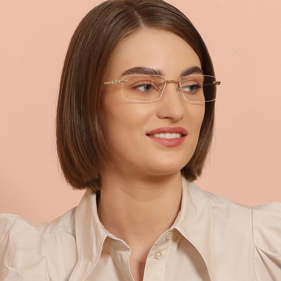 Rimless Eyeglasses-Frame Rectangle--EG