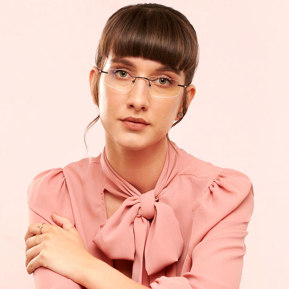 Rimless Eyeglasses-Frame Rectangle--EG