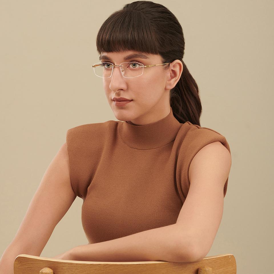 Rimless Eyeglasses-Frame Rectangle--EG