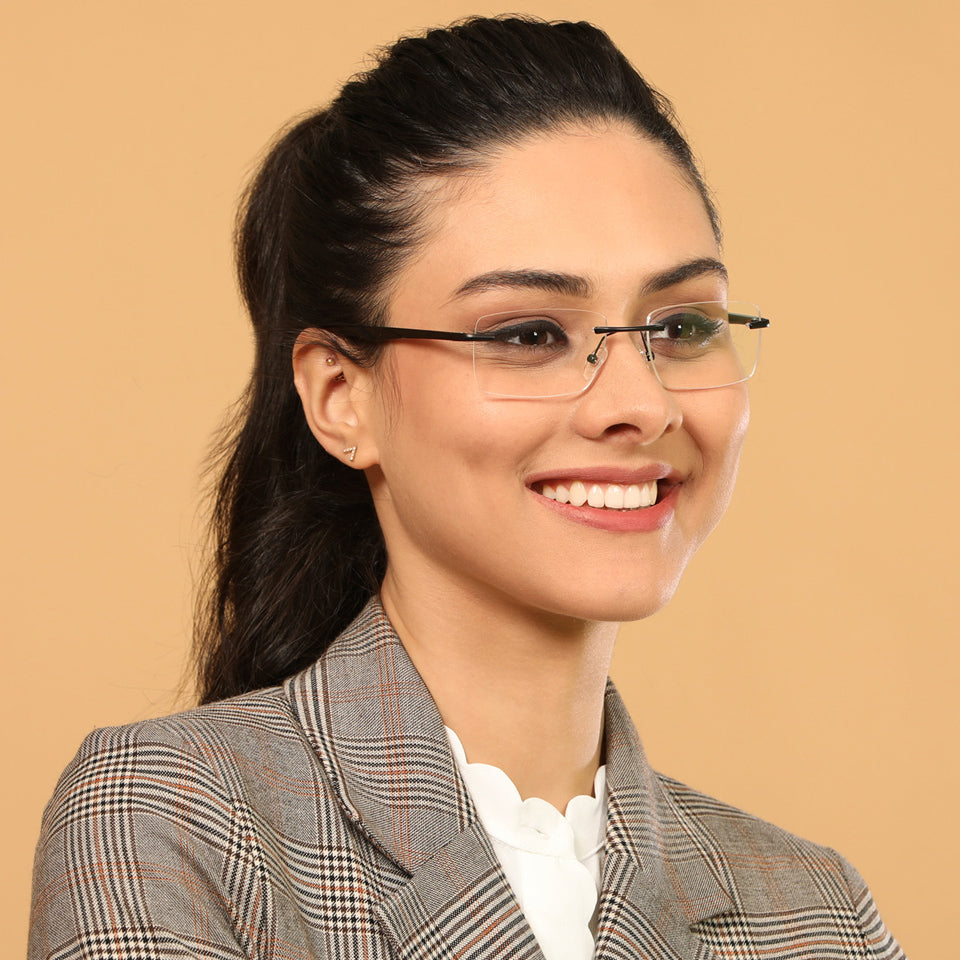 Rimless Eyeglasses-Frame Rectangle--EG